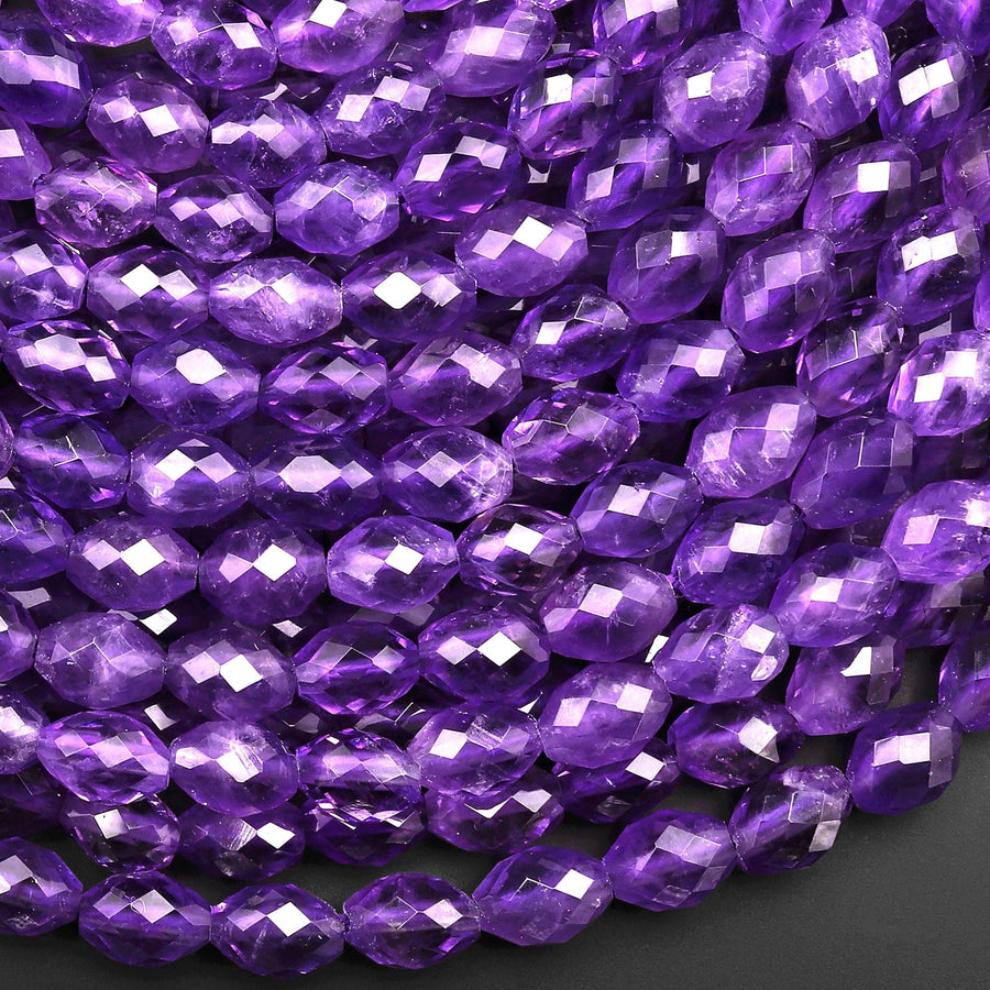 AAA Natural Purple Amethyst Faceted Drum Barrel Rice Beads 15.5" Strand