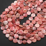 Natural Pink Rhodochrosite Beads Smooth Coin 12mm 15.5" Strand