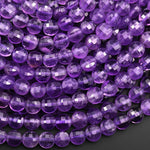 AAA Faceted 6mm 8mm 10mm Purple Amethyst Coin Beads Flat Disc Dazzling Facets Natural Gemstone 15.5" Strand