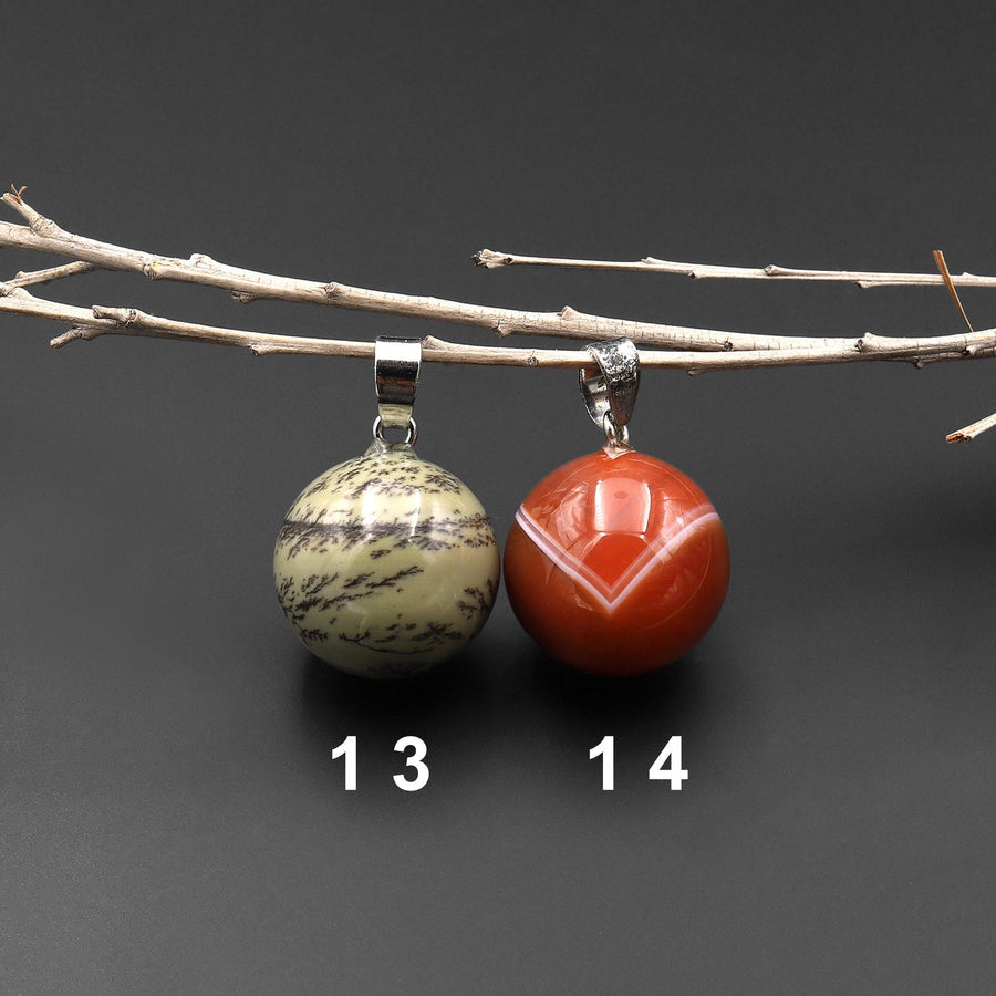 Natural Gemstone 20mm Round Ball Sphere Pendant Choose from Rose Quartz Rock Quartz Rhodonite Golden Obsidian Sodalite Tuxedo Agate Rhyolite