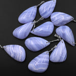 Natural Blue Lace Agate Freeform Teardrop Leaf Pendant Gemstone Focal Bead