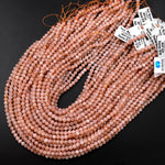 Faceted Natural Peach Moonstone Round Beads 2mm 3mm 4mm 15.5" Strand