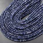 Faceted Natural Blue Sapphire Round Beads 3mm 4mm Genuine Gemstone 15.5" Strand