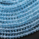 AAA Swiss Blue Topaz 4mm 6mm Faceted Rondelle Beads Laser Diamond Cut Real Genuine Topaz Gemstone 15.5" Strand