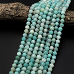 AAA Faceted Natural Blue Amazonite 6mm 8mm Round Beads 15.5" Strand