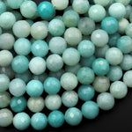 AAA Faceted Natural Blue Amazonite 6mm 8mm Round Beads 15.5" Strand
