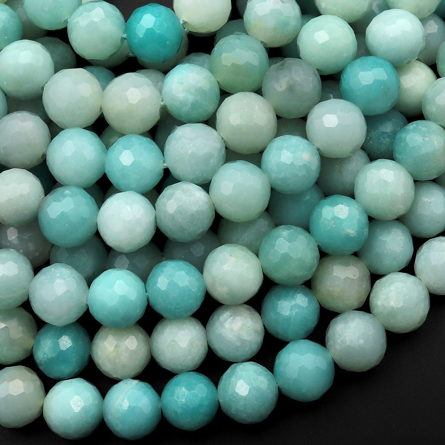 AAA Faceted Natural Blue Amazonite 6mm 8mm Round Beads 15.5" Strand