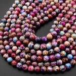 Rainbow Sea Sediment Jasper Smooth Round Beads 4mm 6mm 8mm 10mm Aka Fantasy Blue Purple Pink Fuchsia Impression Imperial Jasper 15.5" Strand