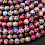 Rainbow Sea Sediment Jasper Smooth Round Beads 4mm 6mm 8mm 10mm Aka Fantasy Blue Purple Pink Fuchsia Impression Imperial Jasper 15.5" Strand