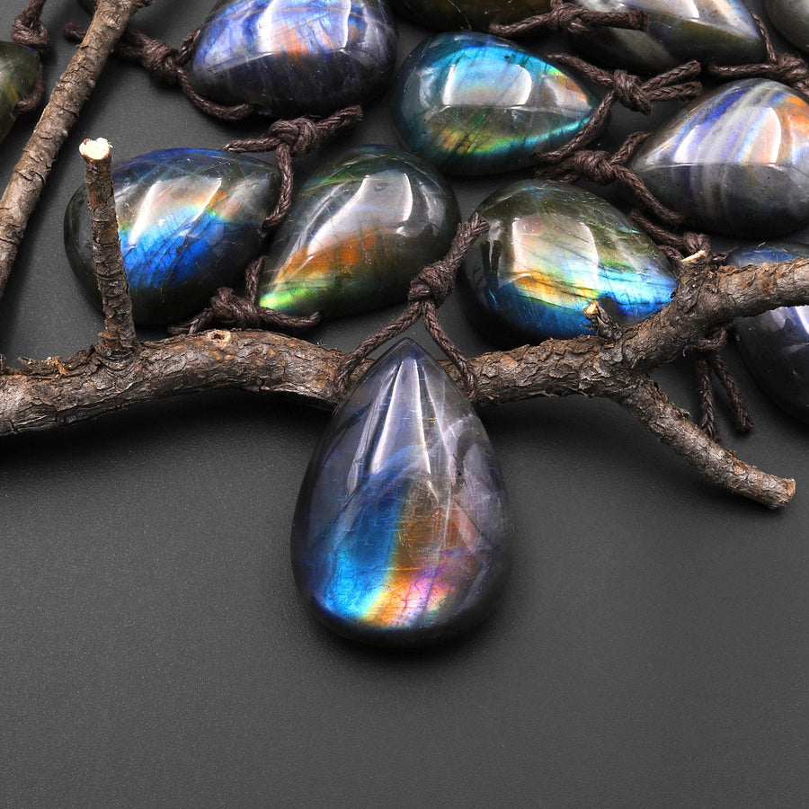 AAA Natural Golden Rainbow Labradorite Teardrop Side Drilled Pendant