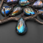 AAA Natural Golden Rainbow Labradorite Teardrop Side Drilled Pendant