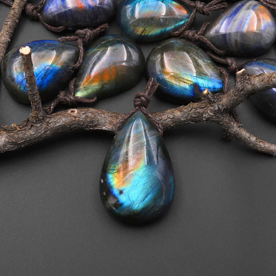 AAA Natural Golden Rainbow Labradorite Teardrop Side Drilled Pendant