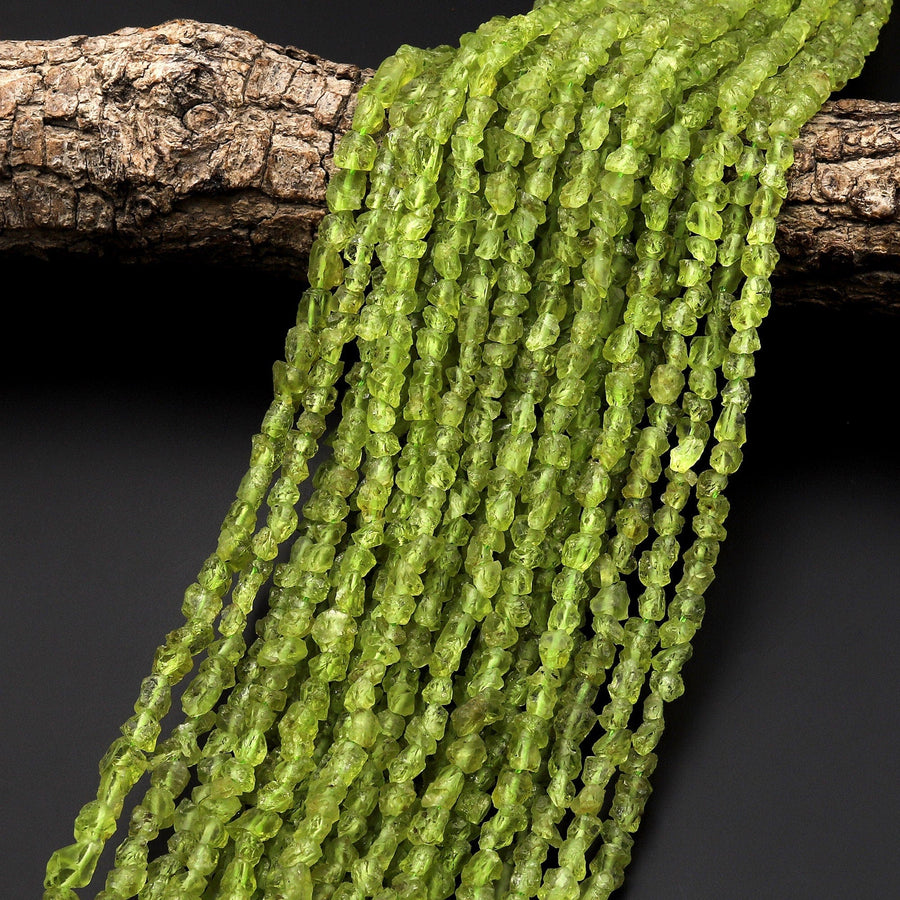 Natural Peridot Nugget Beads Raw Organic Gemstone 15.5" Strand