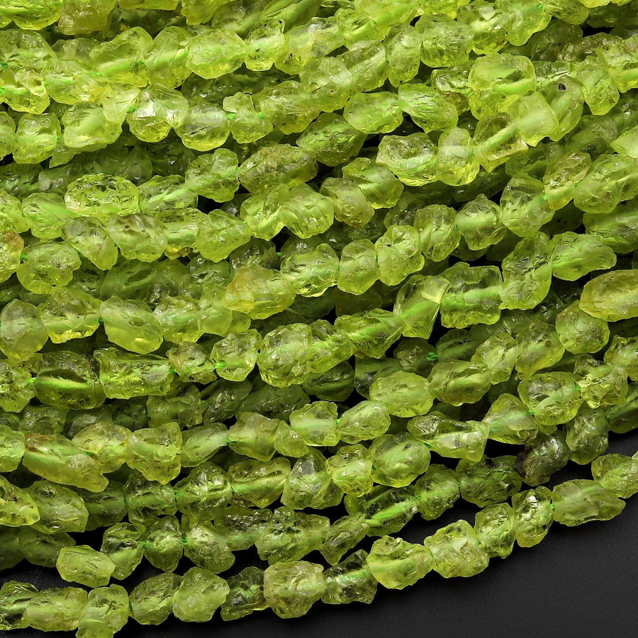 Natural Peridot Nugget Beads Raw Organic Gemstone 15.5" Strand