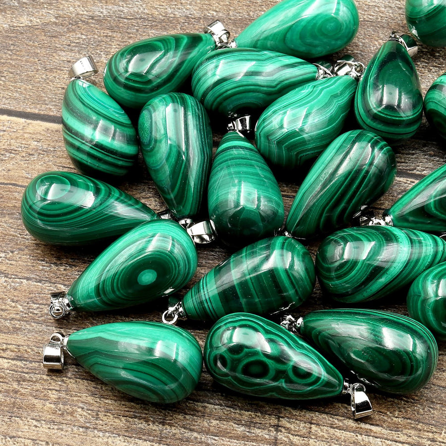 AAA Natural Malachite Pendant Puffy Teardrop Briolette 20mm Gemstone Jewelry