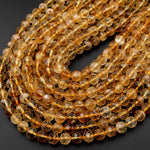 AAA Natural Citrine Faceted 3mm 4mm 6mm 8mm 9mm 10mm Round Beads Laser Diamond Cut Gemstone 15.5" Strand