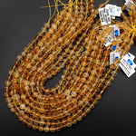 AAA Natural Citrine Faceted 3mm 4mm 6mm 8mm 9mm 10mm Round Beads Laser Diamond Cut Gemstone 15.5" Strand
