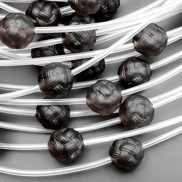 AAA Hand Carved 3D Natural Ice Obsidian Infinity Knot Gemstone Round Beads 12mm