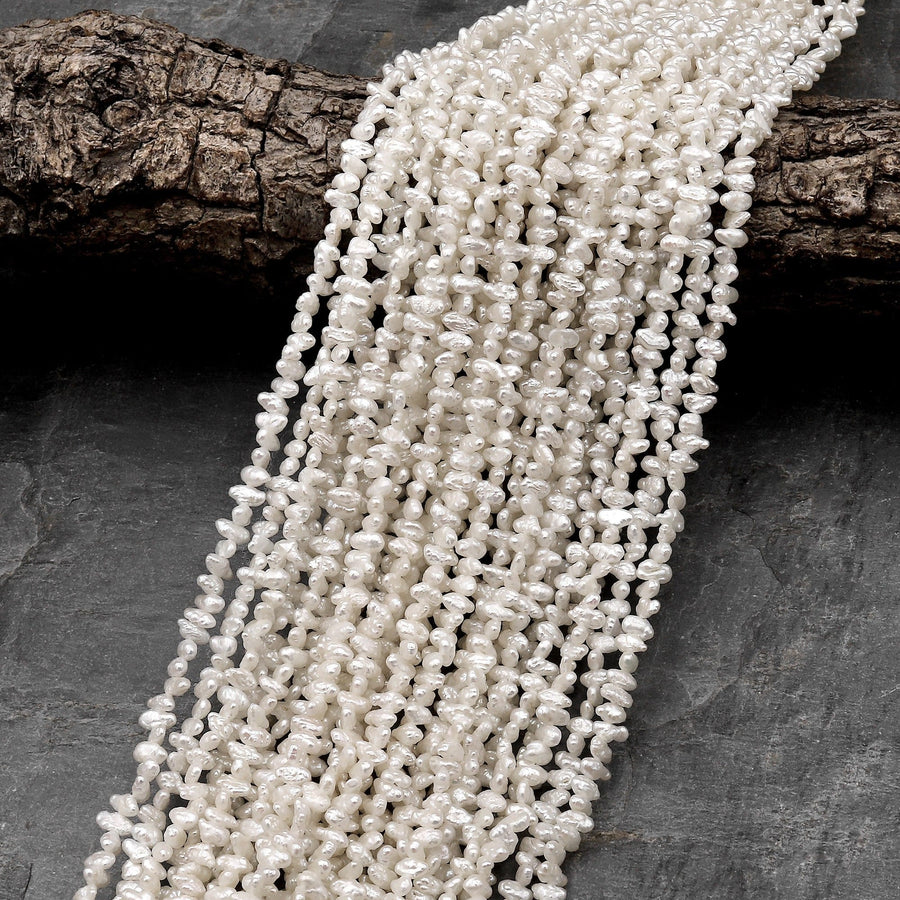 Small White Keishi Pearl Real Genuine Natural Freshwater Pearl 15.5" Strand