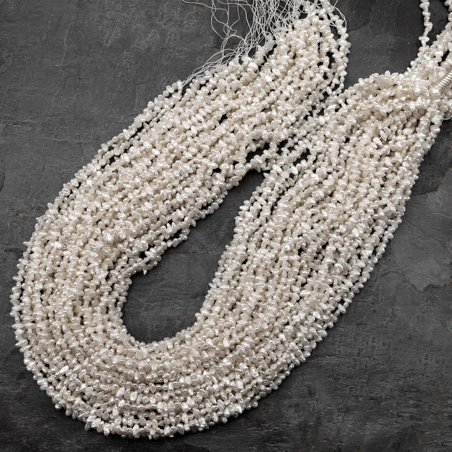 Small White Keishi Pearl Real Genuine Natural Freshwater Pearl 15.5" Strand