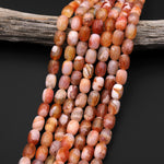 Natural Cherry Blossom Agate Barrel 10x14mm Drum Beads Aka Flower Agate 15.5" Strand