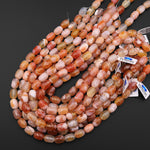 Natural Cherry Blossom Agate Barrel 10x14mm Drum Beads Aka Flower Agate 15.5" Strand