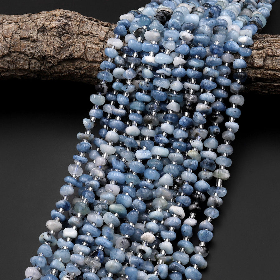 Natural Santa Maria Blue Aquamarine 8mm Rounded Rondelle Beads 15.5" Strand