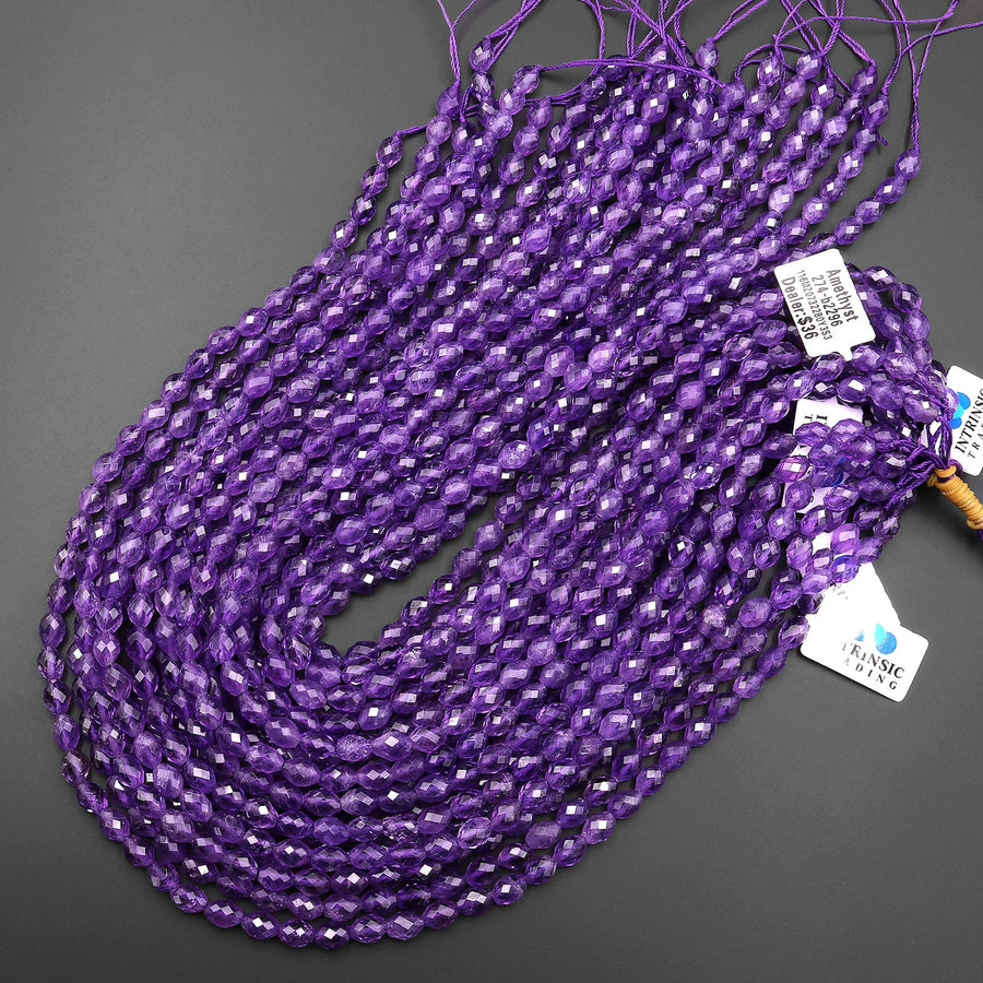 AAA Natural Purple Amethyst Faceted Drum Barrel Rice Beads 15.5" Strand