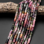 Natural Multicolor Tourmaline Heishi Rondelle Beads 4mm 5mm 6mm 7mm 8mm Watermelon Pink Green Gemstone 15.5" Strand