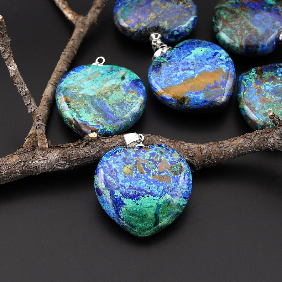 AAA Natural Shattuckite Heart Gemstone Pendant Malachite Chrysocolla Azurite From the Old Arizona Copper Mine