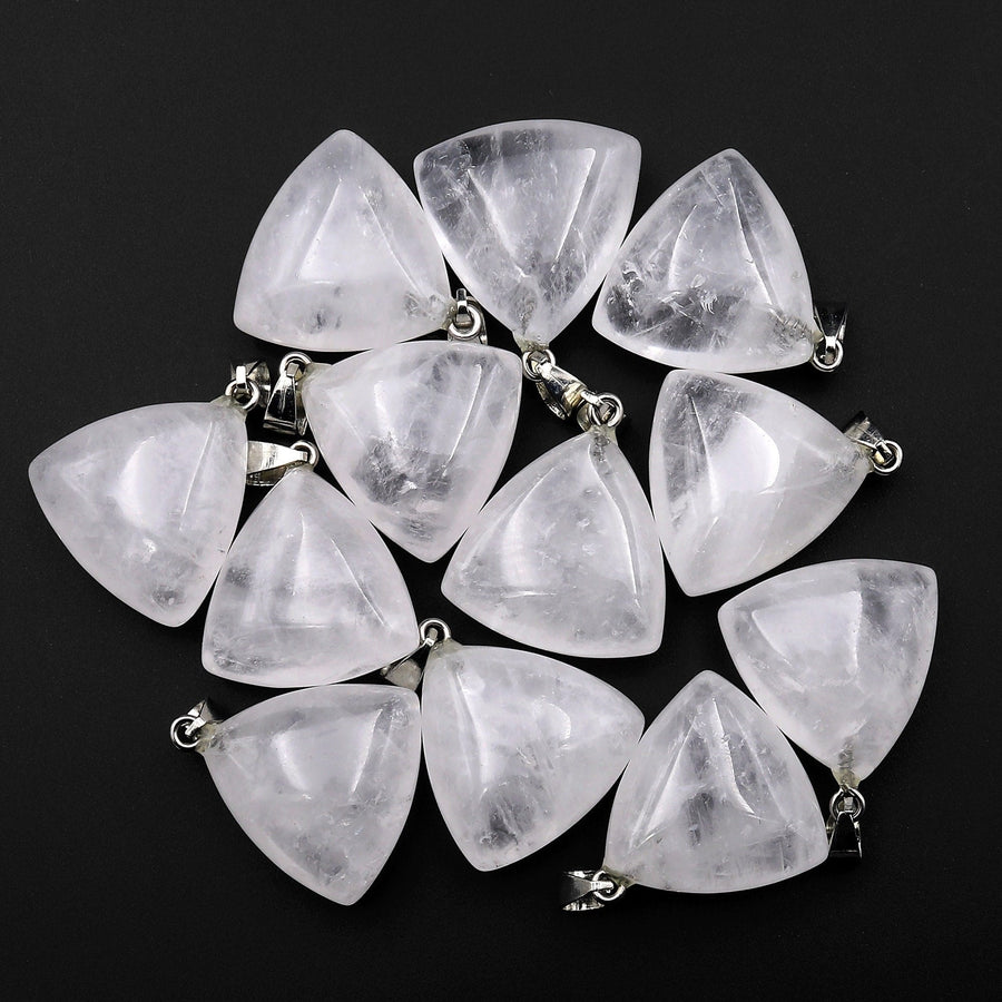 Natural Gemstone Puffy Triangle Pendant Rock Quartz Crystal