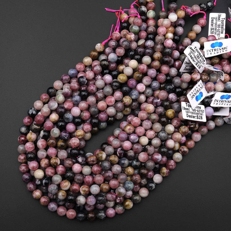 Natural Multicolor Watermelon Pink Green Tourmaline Round Beads 5mm 8mm 15.5" Strand