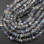 Flashy Natural Labradorite Green Blue Flashes Freeform Chip Rondelle Beads Gemstone 15.5" Strand