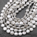AAA Natural White Coin Pearl Iridescent 10mm 12mm 15.5" Strand