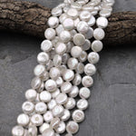 AAA Natural White Coin Pearl Iridescent 10mm 12mm 15.5" Strand