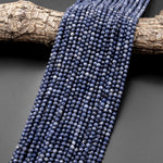 Faceted Natural Blue Sapphire Round Beads 3mm 4mm Genuine Gemstone 15.5" Strand