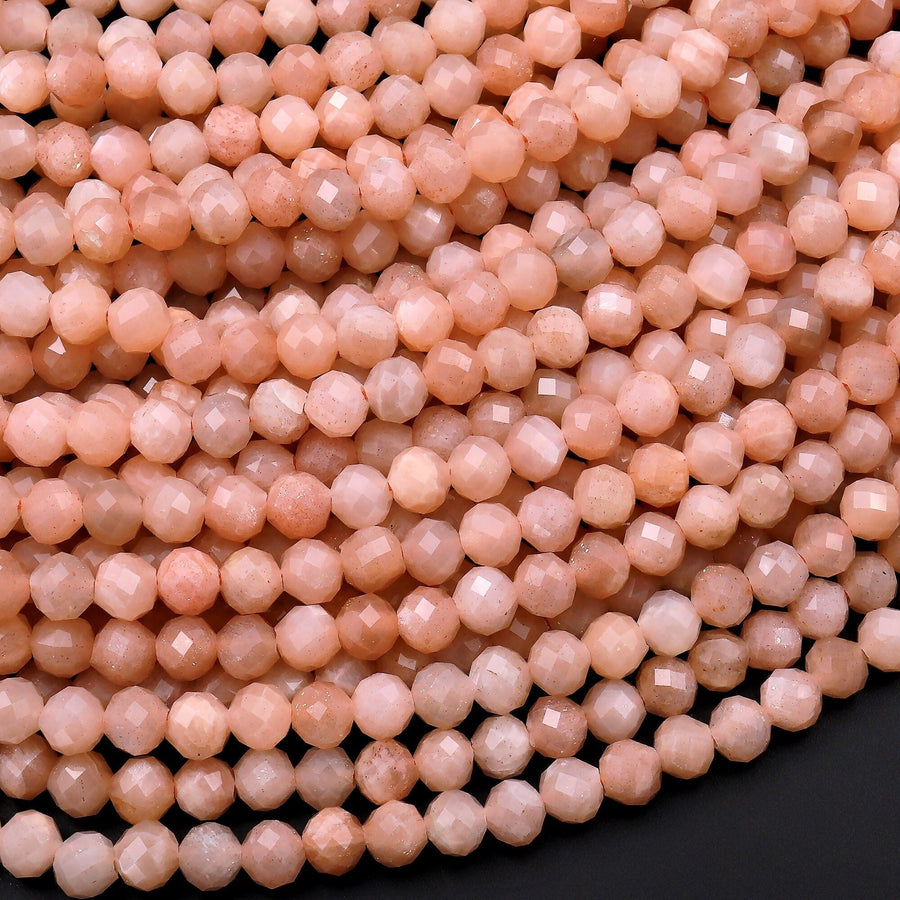 Faceted Natural Peach Moonstone Round Beads 2mm 3mm 4mm 15.5" Strand
