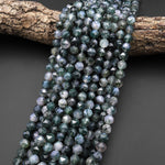 AAA Faceted Natural Green Moss Agate 8mm Round Beads Double Hearted Star Cut Gemstone 15.5" Strand
