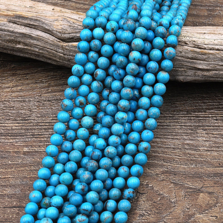 Natural Arizona Blue Turquoise 4mm 6mm 7mm 8mm 7mm 10mm Round Beads Real Genuine Turquoise Gemstone 15.5" Strand