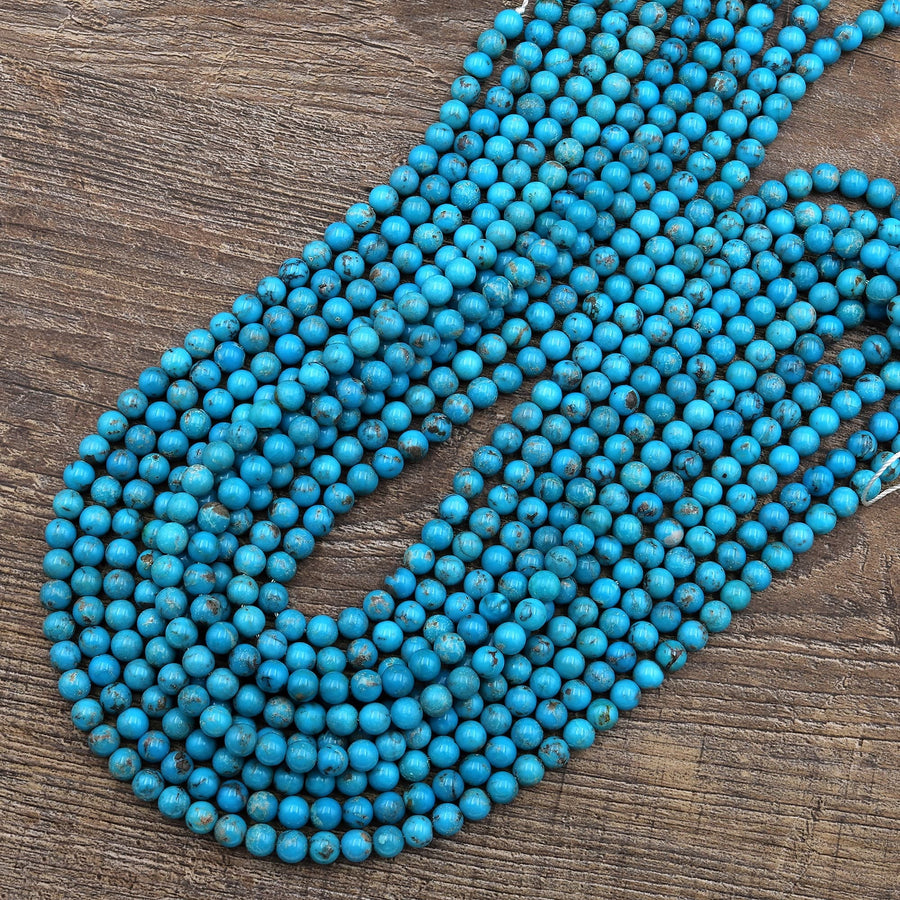Natural Arizona Blue Turquoise 4mm 6mm 7mm 8mm 7mm 10mm Round Beads Real Genuine Turquoise Gemstone 15.5" Strand