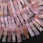 Natural Pink Aquamarine Morganite Thin long Rectangel Spike Beads Cleopatra Style 15.5" Strand
