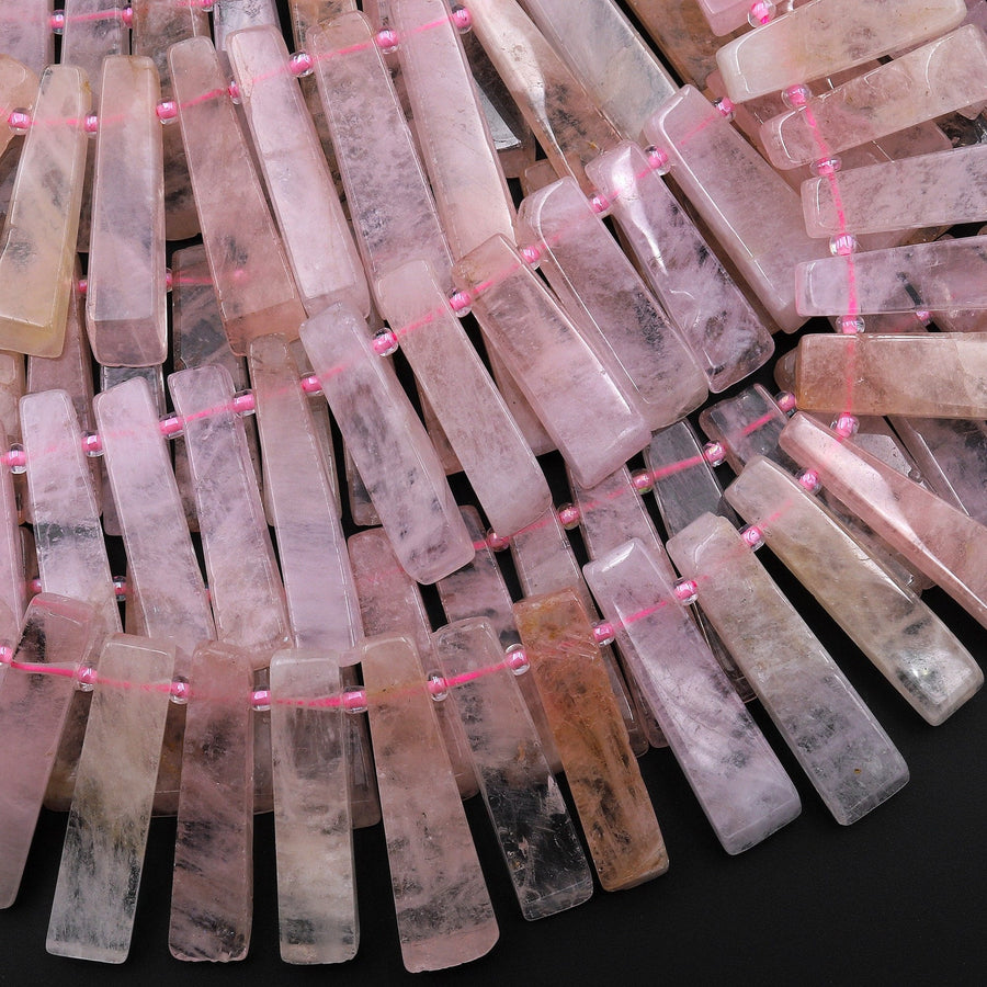 Natural Pink Aquamarine Morganite Thin long Rectangel Spike Beads Cleopatra Style 15.5" Strand