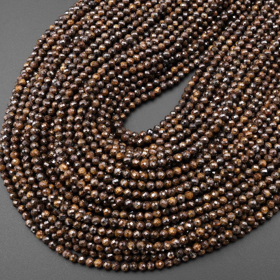 AAA Faceted Natural Bronzite Beads 2mm 3mm 4mm Round Gemstone 15.5" Strand