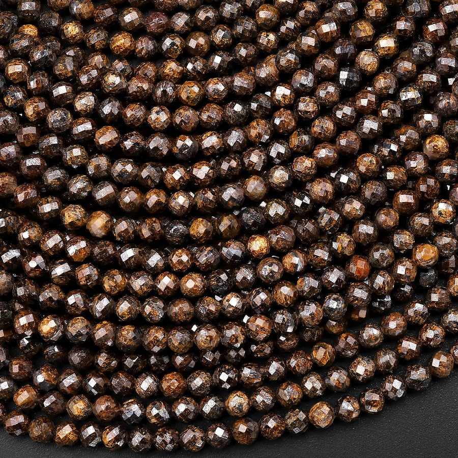 AAA Faceted Natural Bronzite Beads 2mm 3mm 4mm Round Gemstone 15.5" Strand