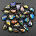 AAA Natural Golden Rainbow Labradorite Teardrop Side Drilled Pendant