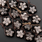 AAA Hand Carved Natural Silver Obsidian Cherry Blossom Flower Pendant Gemstone Focal Bead