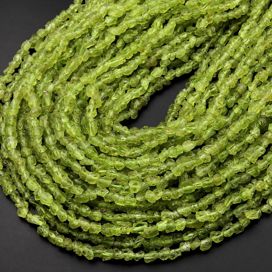 Natural Peridot Nugget Beads Raw Organic Gemstone 15.5" Strand