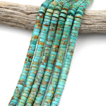 Genuine 100% Natural Turquoise Heishi Rondelle Beads Bright Blue Green Gemstone 15.5" Strand
