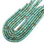 Genuine 100% Natural Turquoise Heishi Rondelle Beads Bright Blue Green Gemstone 15.5" Strand