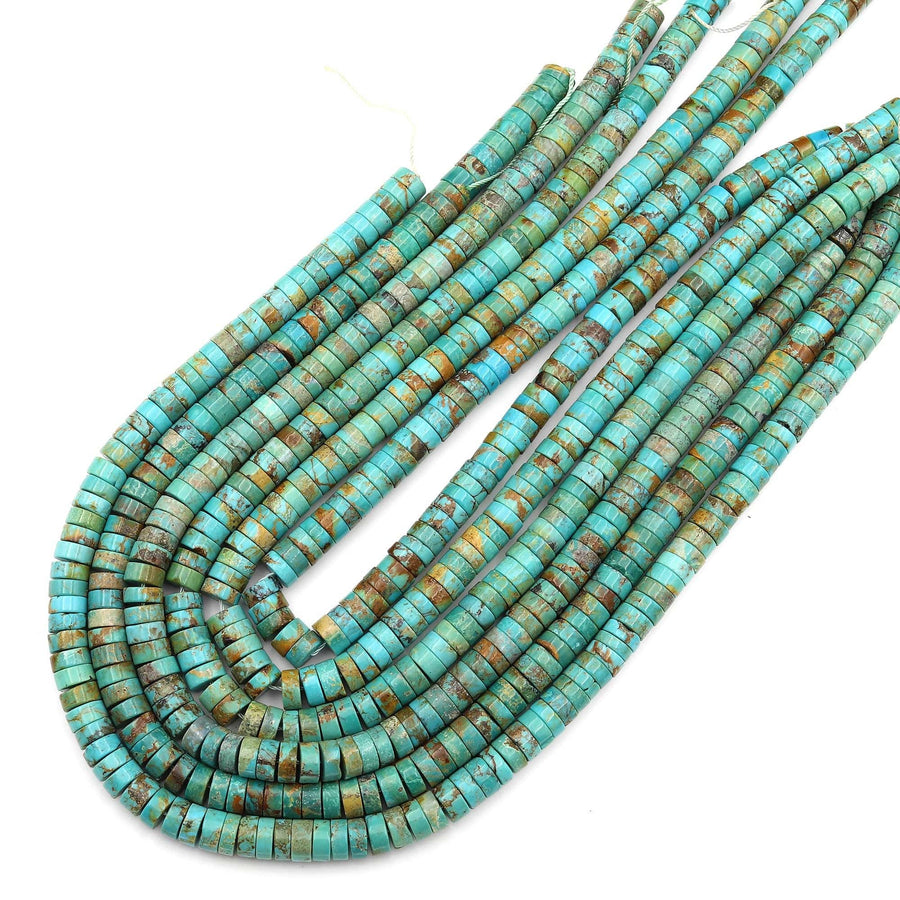 Genuine 100% Natural Turquoise Heishi Rondelle Beads Bright Blue Green Gemstone 15.5" Strand